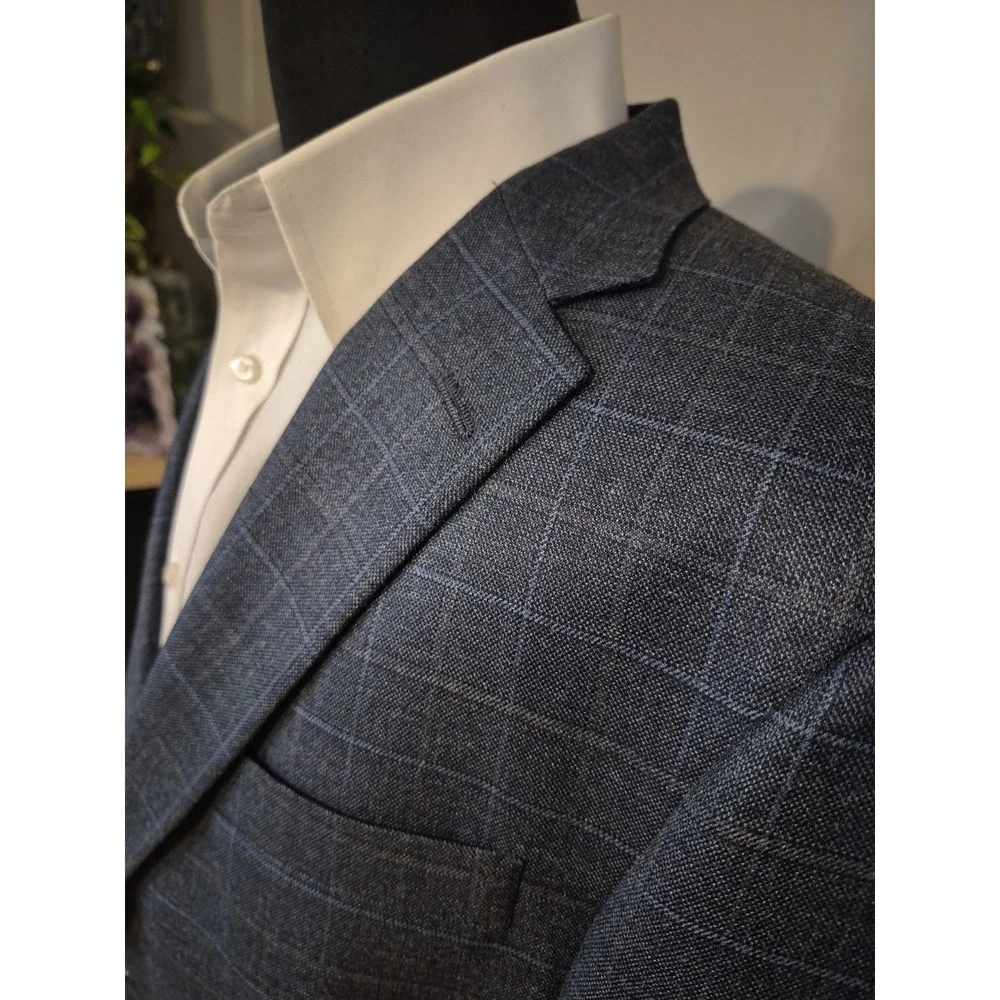 Hart Schaffner Marx Mens 44R Two Button Wool Sports Coat Blue Check USA